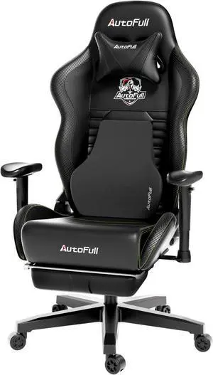 AutoFull Gaming Chair PC Chair with Ergonomics Lumbar Support, Racing Style PU Leather High Back Adjustable Swivel Task Chair with Footrest(Black)