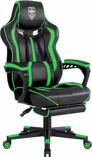 Vonesse Gaming Chair with Footrest, Big and Tall Gamer Chair with Massage, Reclining Computer Gaming Chair for Adults, Ergonomic Game Chair for Teens, High Back Video Game Chairs(Green/Black)