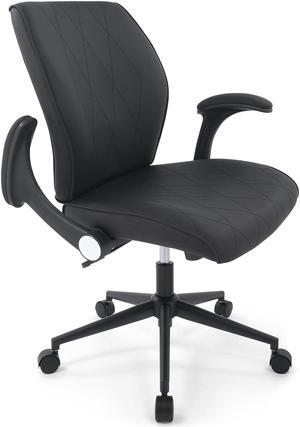 CHAIRMAN Premium Faux Leather Padded Mid-Back Adjustable-Height/Tilt, Swivel Office Computer Desk Chair with Flip-up Arms, Ergo Design for Sedentariness, Black