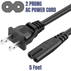 AC Power Cord 2 Prong Cable for PS 5 4 3 2 Slim XBOX PC Laptop PSV Monitor TV AC Power Cord 2 Prong Cable for PS 5 4 3 2 Slim XBOX PC Laptop PSV Monitor TV