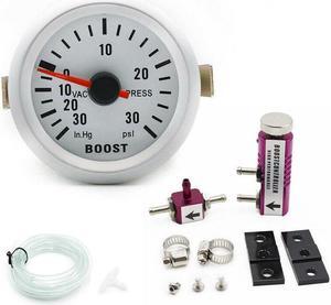 2" 52mm Boost Gauge Car Universal Blue LED PSI Turbo Boost Gauge Auto Boost Vacuum gauge Car Meter + Purple Adjustable Manual Turbo Boost Bypass Controller Kit 30 Psi