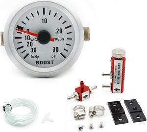 2" 52mm Boost Gauge Car Universal Blue LED PSI Turbo Boost Gauge Auto Boost Vacuum gauge Car Meter + Red Adjustable Manual Turbo Boost Bypass Controller Kit 30 Psi
