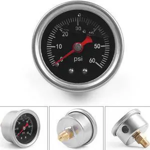 Universal Liquid Filled Fuel Press Pressure Gauge 0-60 PSI For Fuel Pressure Regulator Oil Gauge 1/8" NPT Black Face