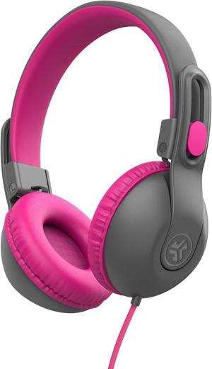 JLab JBuddies Studio 2 On-Ear Kids Wired Headphones, Grey/Pink, Toddler Headphones, Kid Safe, Studio Volume Safe, Volume Limiter, Folding, Adjustable, Noise Isolation, with Mic