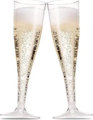 30 Pack Plastic Champagne Flutes - 5 Oz Disposable Clear Plastic Toasting Glasses - Wedding Party Cocktail Mimosa Plastic Cups