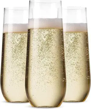 48 Pack Stemless Plastic Champagne Flutes Disposable 9 Oz Clear Plastic Toasting Glasses Shatterproof Recyclable and BPA-Free