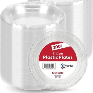 6 Inch Clear Plastic Plates 200 Bulk Pack - Disposable Cake Plates for Dessert & Appetizers, BBQ, Party, Travel and Events, Microwavable Recyclable