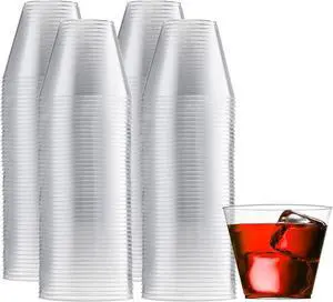 200 Clear Plastic Cups 9 Oz Old Fashioned Tumblers Fancy Disposable Wedding Party Cups Recyclable and BPA-Free