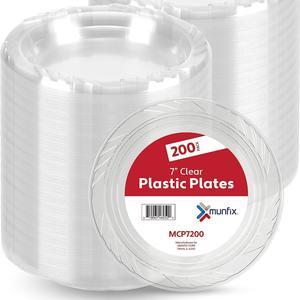 7 Inch Clear Plastic Plates 200 Bulk Pack - Disposable Cake Plates for Dessert & Appetizers BBQ Party Dinner Travel and Events, Microwavable Recyclable