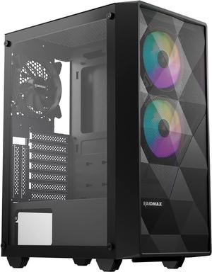 Raidmax MESHIAN X902 PC Case, Mid-Tower Gaming PC Case with Diamond Mesh Grill, Gaming PC Case Tempered Glass Side Panel, Pre-Installed Fans Computer Case, ARGB Light, USB 3.0, HD Audio Black