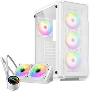 Raidmax V212 ATX Gaming PC Case, White, Mesh Front Panel, Tempered Glass, 4 Static RGB Color Fans, 240mm AIO Liquid Cooler