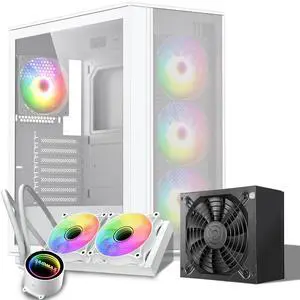 Raidmax X606 White Color Combo  ATX Gaming Chassis with Tempered Glass & Steel Mesh Front, 4x Pre-Installed ARGB Fans, 700W 80+ Certified Power Supply, and 240mm Water Cooler, Max GPU Length 400mm