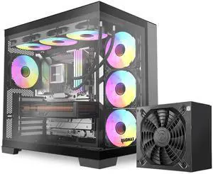 I610 Black Chrome Tempered Glass Panoramic Gaming Case  Dual-Chamber with Preinstalled 700W 80+ Gold PSU, 4x 120mm ARGB Fans, Supports 240/360mm Liquid Cooling, Back-Connect MB & 50 Series GPU