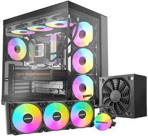 Raidmax I610 Black Chrome Panoramic Gaming Case, ATX Dual-Chamber, Tempered Glass, 700W 80+ Gold PSU Pre-Installed, 4x120mmARGB Fans and 360mm Liquid Cooler,Support RTX 50 Series GPU