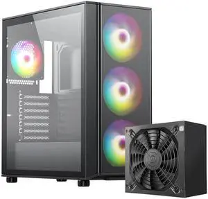 Raidmax X606 Black Gaming Case include 80+ Gold 700watts, Front Air Intake Metal Mesh Panel, Includes 3x 140mm ARGB Fans + 1x 120mm ARGB Fans,  support 240/280/360mm Water Cooler and RTX 50 GPUs