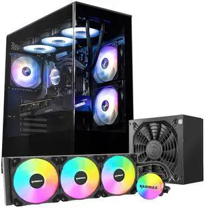 Raidmax i801 ATX Mid Tower Gaming Case, 3 ARGB Fans Pre-Installed, Panoramic Tempered Glass, Bundled 700W Power Supply & 360mm Liquid Cooler, High Compatibility Layout