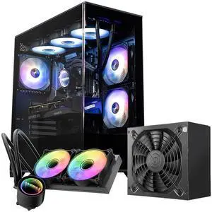 RAIDMAX I801 ATX Gaming PC Case Bundle, Panoramic Tempered Glass Mid Tower, Pre-Installed 3x ARGB Fans, 700W PSU + 240mm Liquid Cooler, Supports 400mm GPU, AMD 5000/7000 Series & Intel 12/13/14th Gen