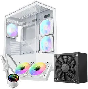 RAIDMAX I801 ATX Gaming PC Case White Color Bundle,Pre-Installed 3x ARGB Fans, Includes 700W PSU + 240mm Liquid Cooler, Supports 400mm GPU, AMD 5000/7000 Series & Intel 12/13/14th Gen