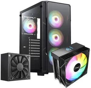 RAIDMAX V212 ATX Mid Tower Gaming PC Case Bundle with 700W Power Supply & AM1204 ARGB CPU Air Cooler, Digital Temperature Display, 4 Heat Pipes, Pre-Installed RGB Fans, Supports LGA1851 / AM5