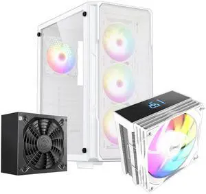 RAIDMAX V212 ATX Mid Tower Gaming PC Case Bundle with 700W Power Supply & AM1204 ARGB CPU Air Cooler, Digital Temperature Display, 4 Heat Pipes, Pre-Installed RGB Fans, Supports  LGA1851 / AM5