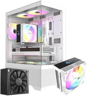 RAIDMAX i802 ATX Mid Tower Gaming PC Case Bundle, Includes 5 Fixed RGB Fans, 700W 80+ Power Supply & 120mm ARGB CPU Air Cooler, Tempered Glass Side Panel, Supports 400mm GPU / LGA1700 / AM5