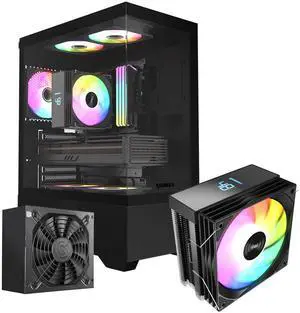 RAIDMAX i802 ATX Mid Tower Gaming PC Case Bundle, Includes 5 Fixed RGB Fans, 700W Power Supply & 120mm ARGB CPU Air Cooler, Tempered Glass Side Panel, Supports 320mm GPU / LGA1700 / AM5