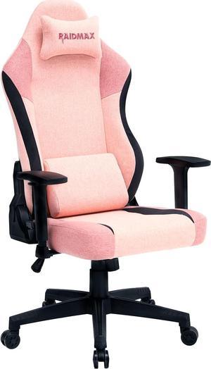 Raidmax DK802 Series Computer-Gaming-Chairs, Soft Breathable Fabric All Day Gaming Chair, Heavy Duty Gas Lift and Metal Base, Magnetic Head Pillow, Lumbar Support Pillow (Pink)