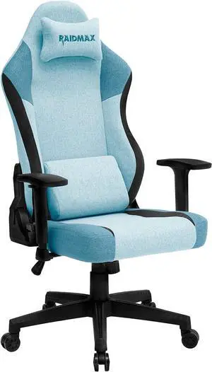 Raidmax DK802 Series Computer-Gaming-Chairs, Soft Breathable Fabric All Day Gaming Chair, Heavy Duty Gas Lift and Metal Base, Magnetic Head Pillow, Lumbar Support Pillow Blue
