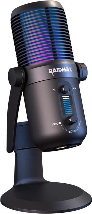 Raidmax SoundOn X USB Microphone for PC, Mac, Gaming, Recording, Streaming, Poscasting, Studio and Computer Condenser Mic, 2 Pickup Patterens, Plug and Play, Rainbow Light Mic