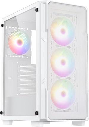 Raidmax Vector V212 Gaming Chassis - Pre-Installed 4X Static RGB Color Fans, Supports 240mm Water Cooler, Full Size Tempered Glass, Mesh Front, Fits 310mm GPU & 175mm Height Air Cooler (White)