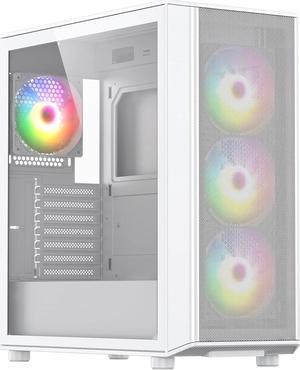 Raidmax Meshian X Seies Mesh Front Intake High Airflow Design, Pre-Installed 4X 140mm ARGB and 1x 120mm ARGB Fans, Tempered Glass, Support 4090 GPU and 360mm Water Cooler (X606, White)