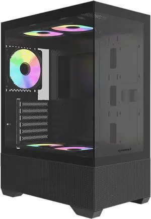 Raidmax I802ABS Compact Panoramic ATX Mid Tower Case  270° View Tempered Glass, 5X Pre-Installed Static RGB Fans, Supports ATX/Micro-ATX Motherboards, Max 340mm GPU