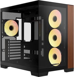 Raidmax Infinita Series I610WBF Dual Chamber ATX Case, 1x 120mm ARGB Fan, 1x 360mm ARGB 3-in-1 Fan, Wood Panel, 270° Tempered Glass, Supports Up to 400mm GPU