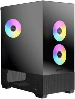 Raidmax Infinita i801 Tempered Glass Aqua View Case - Corner Structure-Free Panoramic Design, 3 ARGB Fans Included, and Support for 360mm Water Cooler and 400mm GPU (Chrome Black)