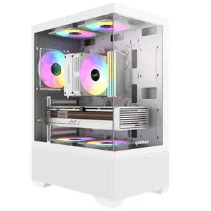 Raidmax I802 AWS White Color Air Flow Compact Panoramic ATX Mid Tower Case  270° View Tempered Glass, 5x Pre-Installed 120mm Static RGB Color Fans, Supports ATX/Micro ATX Motherboards, Max 340mm GPU
