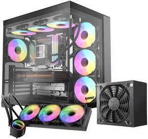 Raidmax I610 Black Chrome Panoramic Gaming Case, ATX Dual-Chamber, Tempered Glass, 700W 80+ Gold PSU Pre-Installed, 4x120mmARGB Fans and 360mm Liquid Cooler,Support RTX 50 Series GPU