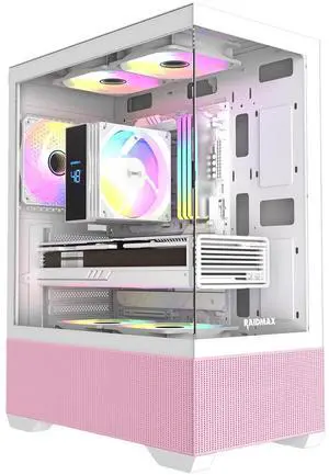 RAIDMAX i802 VIBE Pink Compact ATX Gaming PC Case, 5x Fixed RGB Fans Pre-Installed, Panoramic Tempered Glass, High Airflow Mid Tower Chassis, Supports 400mm GPU & 240mm Radiator