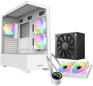 RAIDMAX I801 ATX Gaming PC Case White Color Bundle,Pre-Installed 3x ARGB Fans, Includes 700W PSU + 240mm Liquid Cooler, Supports 400mm GPU, AMD 5000/7000 Series & Intel 12/13/14th Gen RAIDMAX I801 ATX Gaming PC Case White Color Bundle,Pre-Installed 3x ARGB Fans, Includes 700W PSU + 240mm Liquid Cooler, Supports 400mm GPU, AMD 5000/7000 Series & Intel 12/13/14th Gen