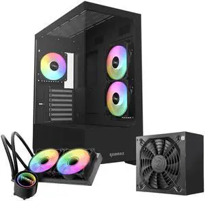 RAIDMAX I801 ATX Gaming PC Case Bundle, Panoramic Tempered Glass Mid Tower, Pre-Installed 3x ARGB Fans, 700W PSU + 240mm Liquid Cooler, Supports 400mm GPU, AMD 5000/7000 Series & Intel 12/13/14th Gen RAIDMAX I801 ATX Gaming PC Case Bundle, Panoramic Tempered Glass Mid Tower, Pre-Installed 3x ARGB Fans, 700W PSU + 240mm Liquid Cooler, Supports 400mm GPU, AMD 5000/7000 Series & Intel 12/13/14th Gen