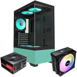 Raidmax i802 Vibe Series ATX Mid Tower Gaming Case Bundle Tempered Glass Side Panel, Includes 700W 80+ Power Supply, AM1204 Digital Display Air Cooler, and 5 Pre-Installed FRGB Fans Raidmax i802 Vibe Series ATX Mid Tower Gaming Case Bundle Tempered Glass Side Panel, Includes 700W 80+ Power Supply, AM1204 Digital Display Air Cooler, and 5 Pre-Installed FRGB Fans