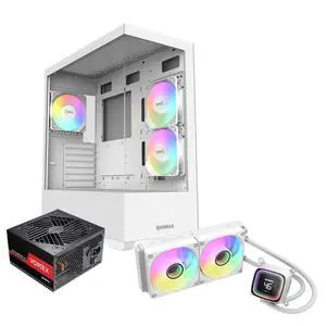 RAIDMAX I801 ATX Gaming PC Case White Color Bundle,Pre-Installed 3x ARGB Fans, Includes 700W PSU + 240mm Liquid Cooler, Supports 400mm GPU, AMD 5000/7000 Series & Intel 12/13/14th Gen RAIDMAX I801 ATX Gaming PC Case White Color Bundle,Pre-Installed 3x ARGB Fans, Includes 700W PSU + 240mm Liquid Cooler, Supports 400mm GPU, AMD 5000/7000 Series & Intel 12/13/14th Gen