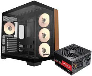 RAIDMAX Infinita Series I610 Dual Chamber ATX Gaming Case, Pre-install 4x ARGB Fans and 80+ 700W, , 270° Seemless O11 Tempered Glass, Supports Up to 400mm GPU and 360mm Water Cooler (Wood+700W) RAIDMAX Infinita Series I610 Dual Chamber ATX Gaming Case, Pre-install 4x ARGB Fans and 80+ 700W, , 270° Seemless O11 Tempered Glass, Supports Up to 400mm GPU and 360mm Water Cooler (Wood+700W)