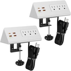 Emerising Desk Clamp Mount Power Strips , 4 USB Ports& 3 AC Outlets Charging Station, PD 20W Fast Charging USB C, 6Ft Extension Cord Desktop Power Hub, Home Office Desk Accessories, 2-Pack (White)