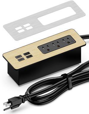 Emerising PD 65W Recessed Power Strips, Flush Mount Power Outlet with 2 USB-C Ports,Fast Charging Station ,Conference Surge Protector Recessed Outlets,6Ft Extension Cord,Office/Home (2-Pack)