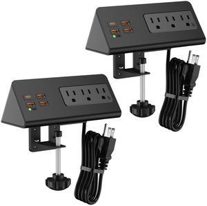 Emerising Desk Clamp Mount Power Strips , 4 USB Ports& 3 AC Outlets Charging Station, PD 20W Fast Charging USB C, 6Ft Extension Cord Desktop Power Hub, Home Office Desk Accessories, 2-Pack (Black)