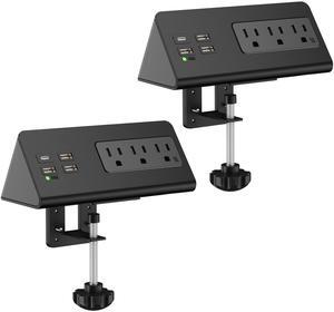 Emerising Nightstand Edge Mount Power Strip with USB-C Ports Tabletop Surge Protector Desk Clamp Power Sockets with 3 AC Outlets &4 Fast Charging USB Ports for Home Office Hotel and Dormitory (2-Pack)