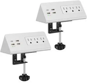 Emerising Nightstand Edge Mount Power Strip with USB-C Ports Tabletop Surge Protector Desk Clamp Power Sockets with 3 AC Outlets &4 Fast Charging USB Ports for Home Office Hotel and Dormitory (2-Pack)