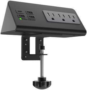 Emerising Nightstand Edge Mount Power Strip with USB-C Ports Tabletop Surge Protector Desk Clamp Power Sockets with 3 AC Outlets &4 Fast Charging USB Ports for Home Office Hotel and Dormitory