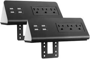 Emerising 2-Pack Desk Edge Mount Power Strips with 4 USB Ports & 3 AC Power Outlets for Home and Office Desktop Charging Bucket, 1250Joules Surge Protection ,Black