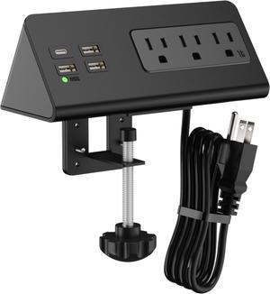 Desk Edge Clamp Mount Power Strips with PD 20 W Fast USB-C Charging Ports,1875 Joules Surge Protectors for Smart Phone/Tablets/PC